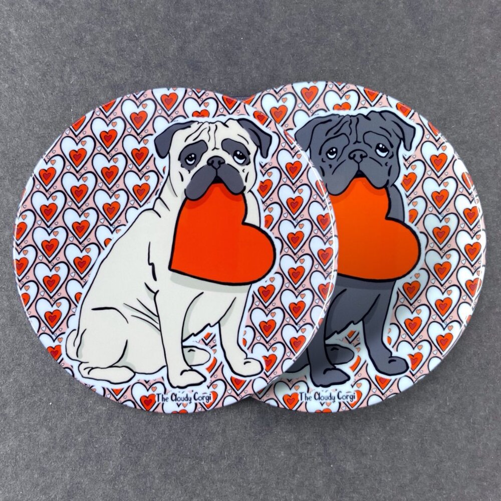 Pug Dog Valentine Pin Button, Magnet, Keychain, Bottle Opener or Mini Ornament